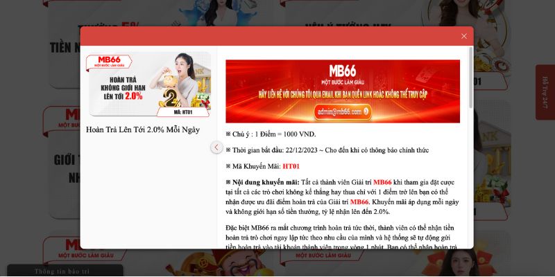 Khuyến mãi hoàn trả lên đến 2% người chơi không thể bỏ qua